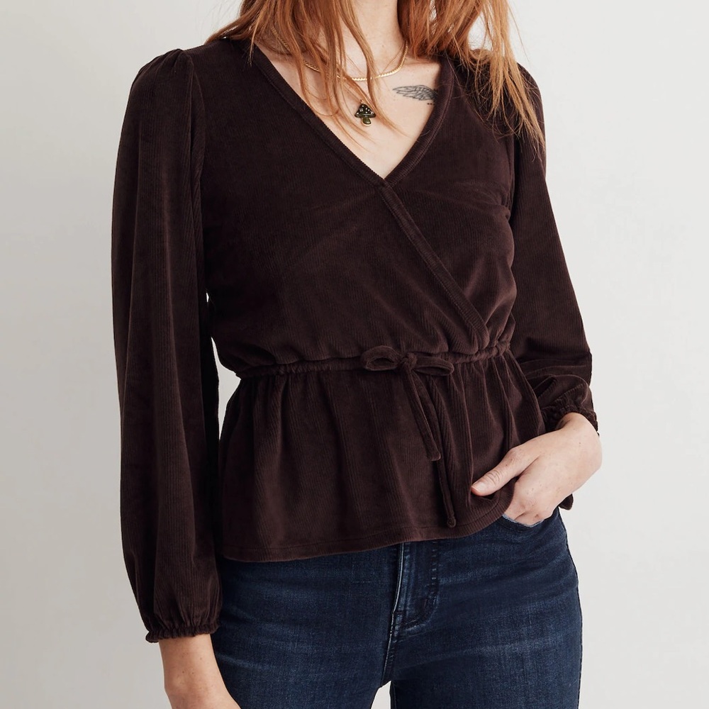 NWT Madewell Velvet Corduroy Faux Wrap Top